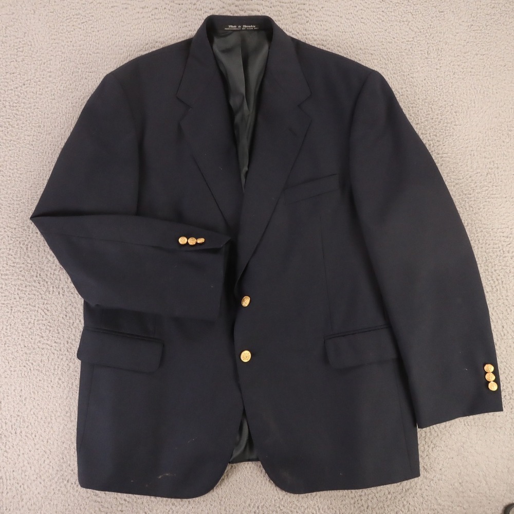 Cross & Windsor Jacket XL Blue Wool Polyester Blazer Sport Coat Brass Button 46R